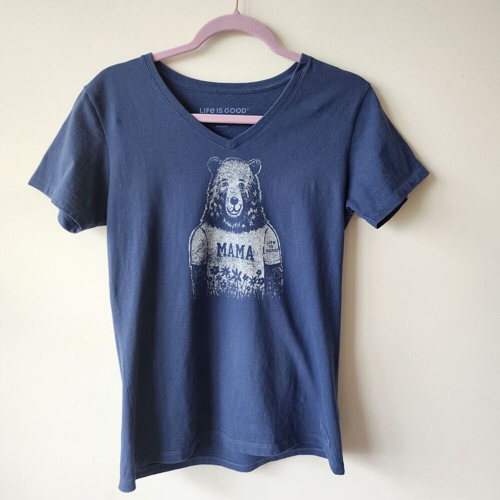 Life Is Good Crusher Tee SIZE SMALL Mama Bear blue short sleeve Casual T shirt